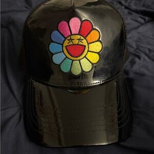 Black Cap with Colorful Flower Patch